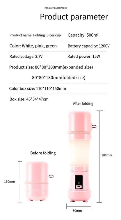 Pastel Coloured Portable Wireless Foldable Cup Blender