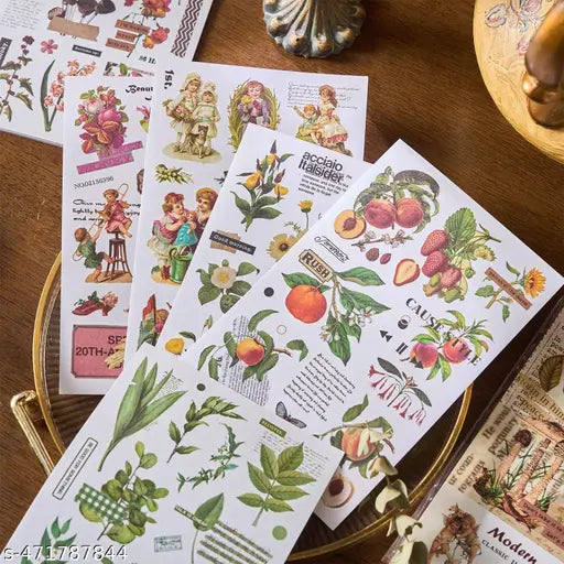 Timeless Whimsy: Vintage Illustrated Journaling Sticker Book with 20 sheets