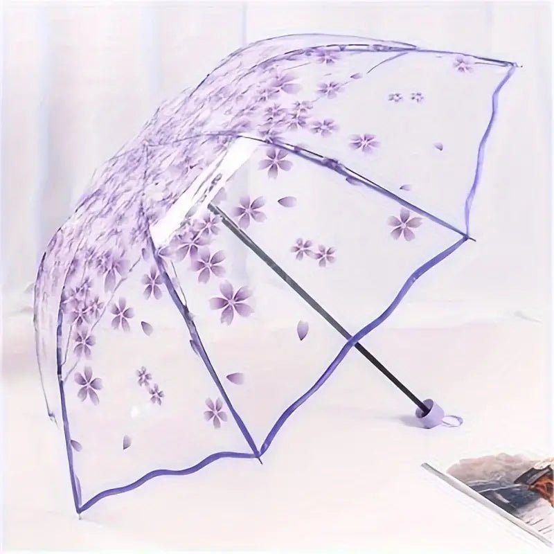 Japanese Sakura tri fold manual transparent umbrella - Supple Room