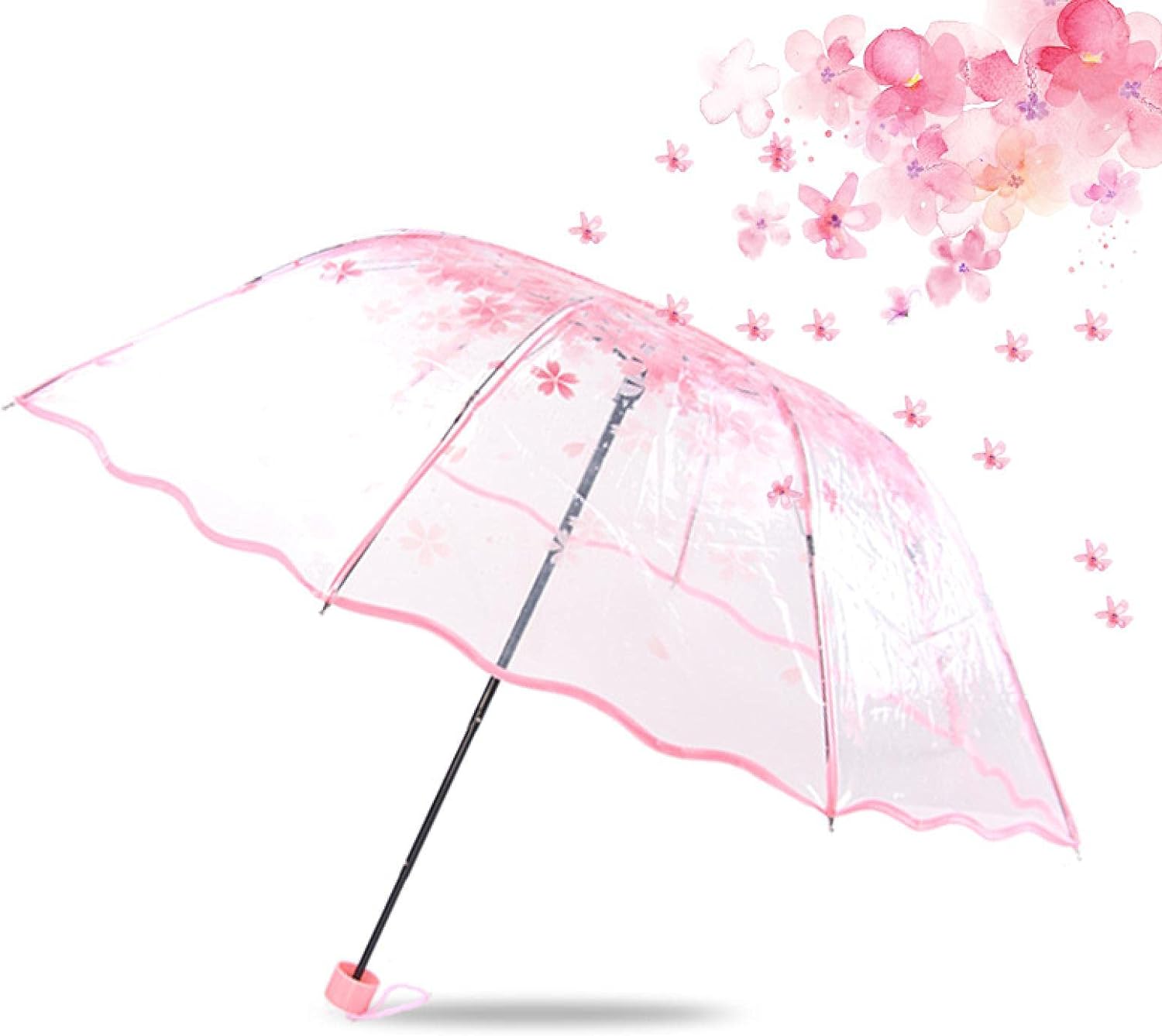 Japanese Sakura tri fold manual transparent umbrella - Supple Room