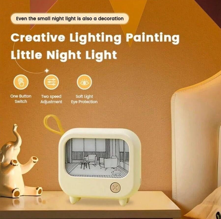 Mini Painting Night Light - Yellow | 2 Color Mode | Portable & Rechargeable | 1 Button Easy - to - Use Control - Supple Room