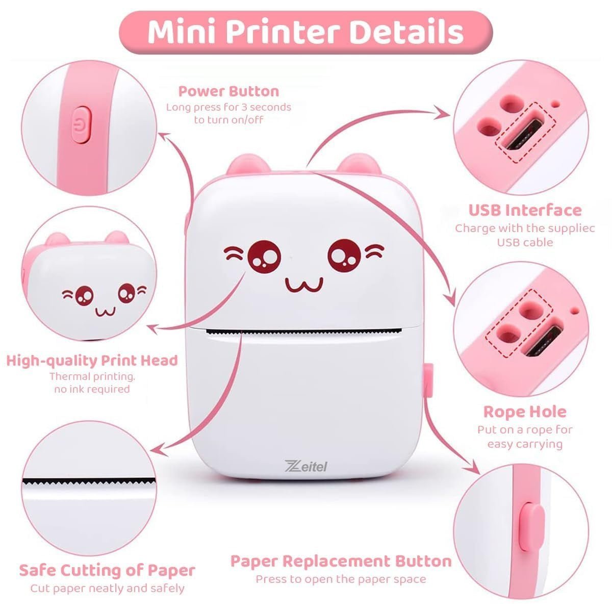 Mini Rabbit Portable Printer | Compatible with iOS, Android printer Inkless Bluetooth Pocket Printer - Supple Room