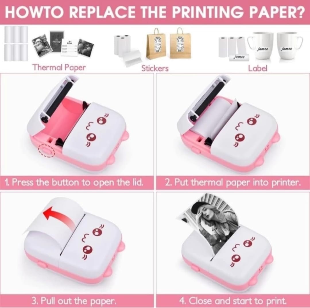 Mini Rabbit Portable Printer | Compatible with iOS, Android printer Inkless Bluetooth Pocket Printer - Supple Room