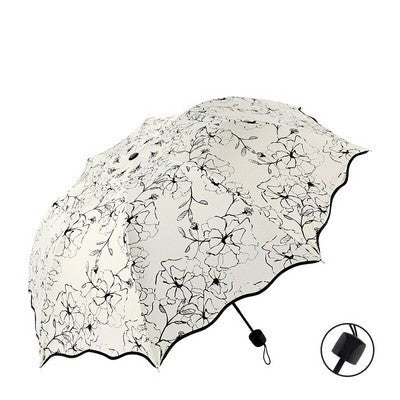 Monochrome Floral Harmony 3 fold umbrella | For Sun and rains | UV protection - Supple Room