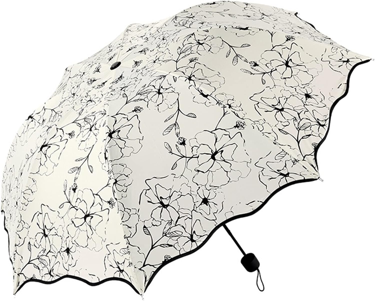 Monochrome Floral Harmony 3 fold umbrella | For Sun and rains | UV protection - Supple Room
