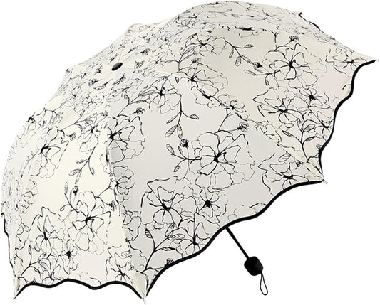 Monochrome Floral Harmony 3 fold umbrella | For Sun and rains | UV protection - Supple Room