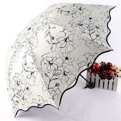 Monochrome Floral Harmony 3 fold umbrella | For Sun and rains | UV protection - Supple Room