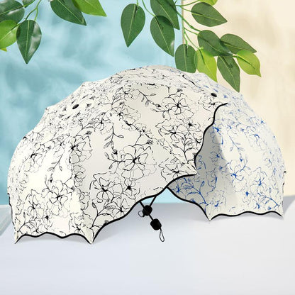 Monochrome Floral Harmony 3 fold umbrella | For Sun and rains | UV protection - Supple Room