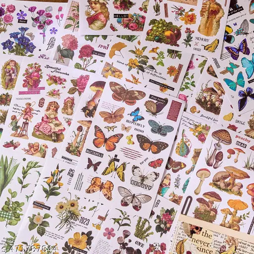 Timeless Whimsy: Vintage Illustrated Journaling Sticker Book with 20 sheets
