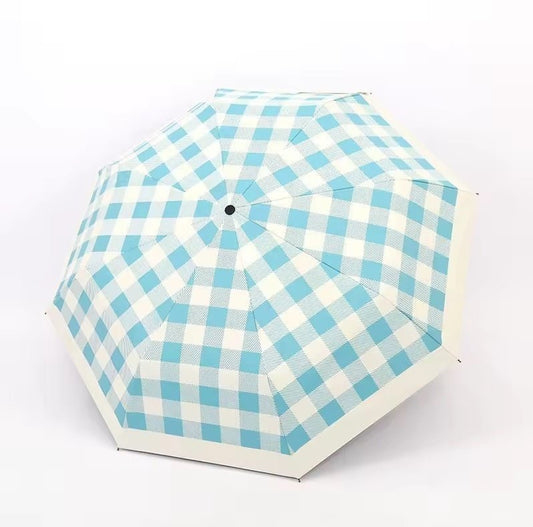 SkyBlue Plaid Shield Manual Umbrella | UV Protection & for Rains - Supple Room