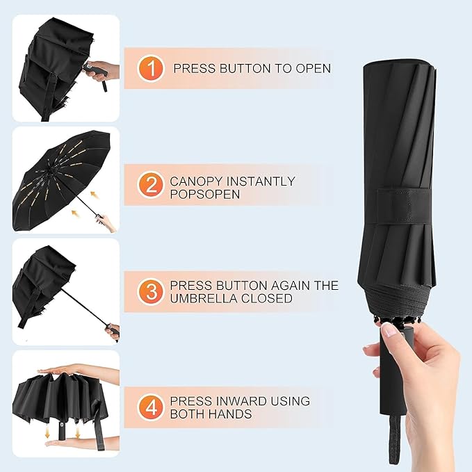 Solid Shade Automatic windproof umbrella with pouch | For Rains & sunny day | UV protection - Supple Room