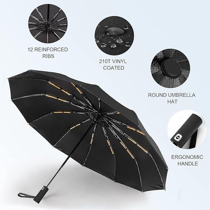 Solid Shade Automatic windproof umbrella with pouch | For Rains & sunny day | UV protection - Supple Room