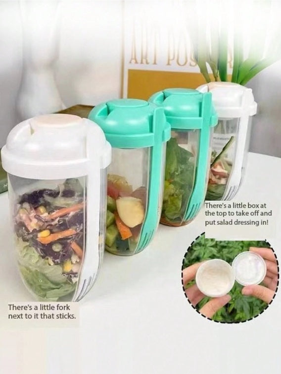 Grab & Go Fresh Salad Cup with Fork & Salad Dressing Holder