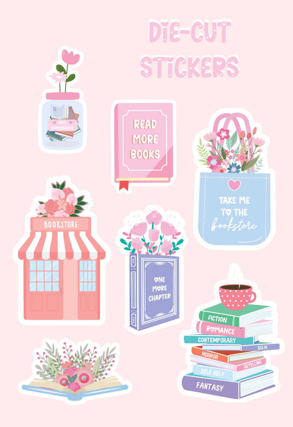 Book Lover's Die cut sticker set