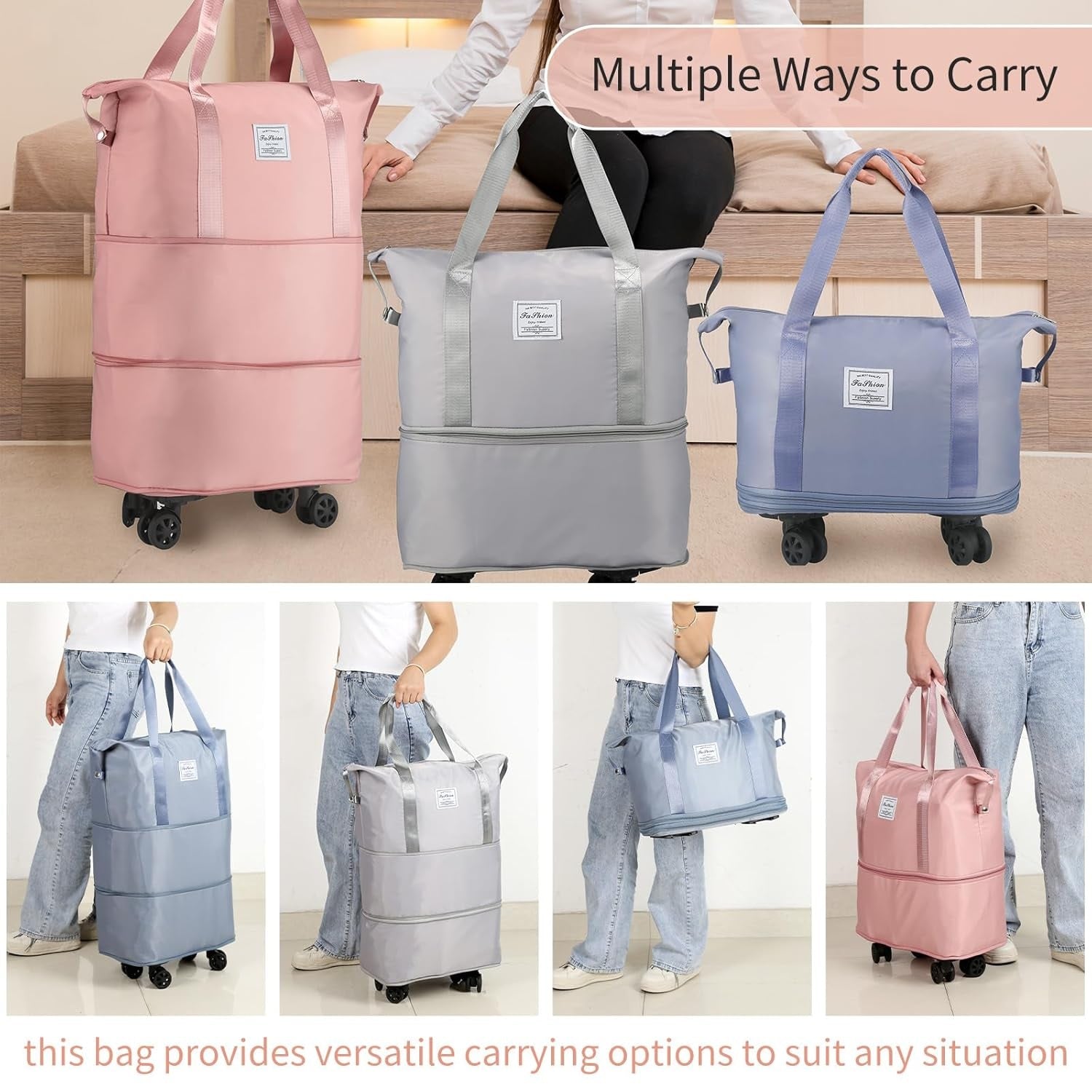 Subtle Large Capacity expandable Folding Travel Bag with wheels - Supple Room