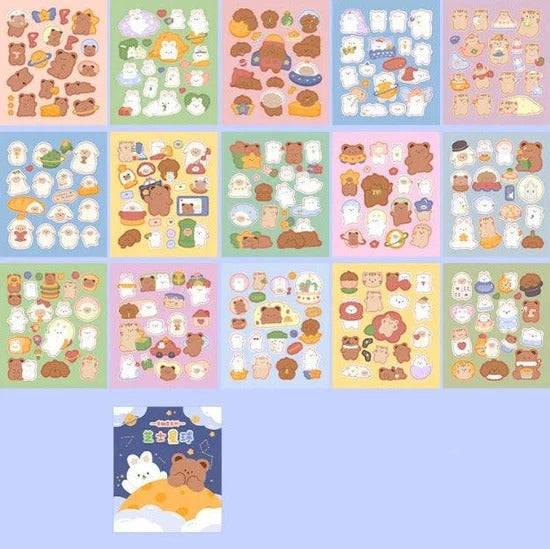 Cozy Bear Planet – Paper & PET Sticker Book (30 Sheets)