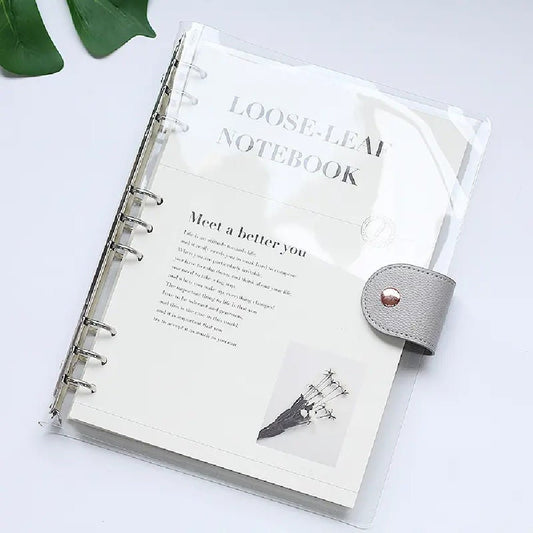 A5 Transparent PVC cover 6 ring binder notebook refillable loose leaf journal notebook | 140 ruled pages - Supple Room