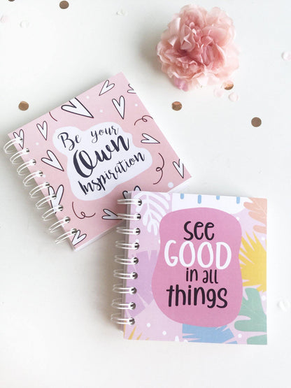 Aesthetic Set of 2 mini notebooks | 200 pages | Spiral bound | 4.5" x 4.5" - Supple Room