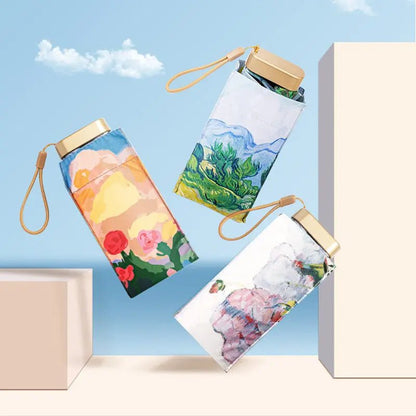 Beautiful Oil Painting effect 6 fold umbrella with pouch | For Rains & sunny day - Supple Room