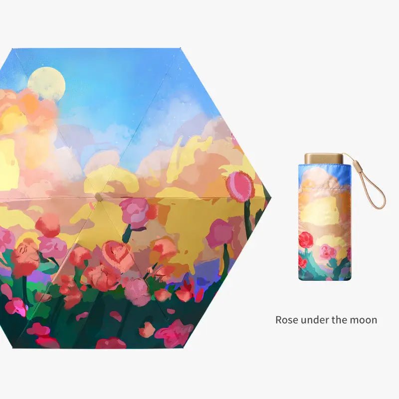 Beautiful Oil Painting effect 6 fold umbrella with pouch | For Rains & sunny day - Supple Room