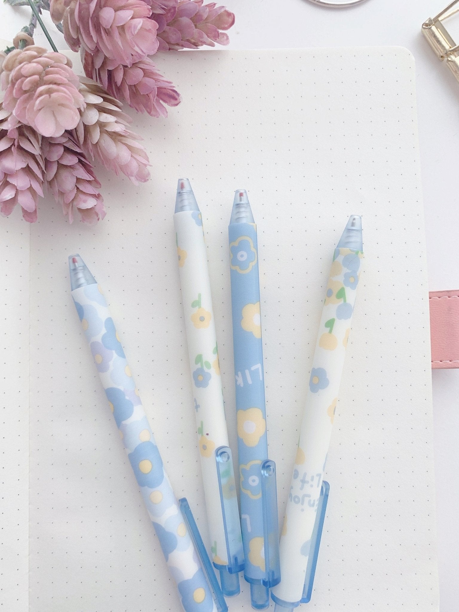 Blooming Flower Series Retractable Black ink Gel pens | Set of 4 - Supple Room
