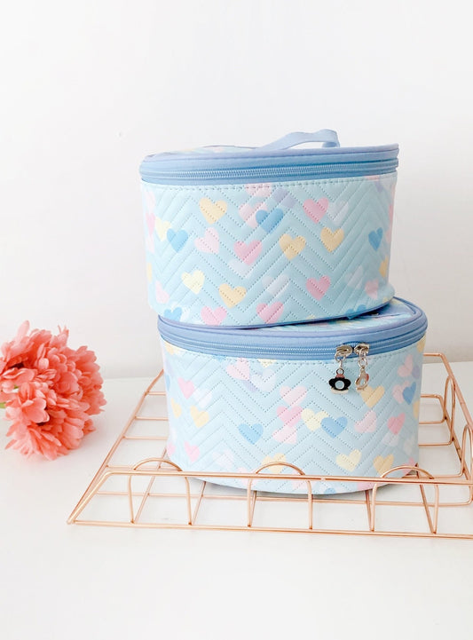 Blue Little Hearts Cosmetic / Toiletry storage vanity bag - Supple Room