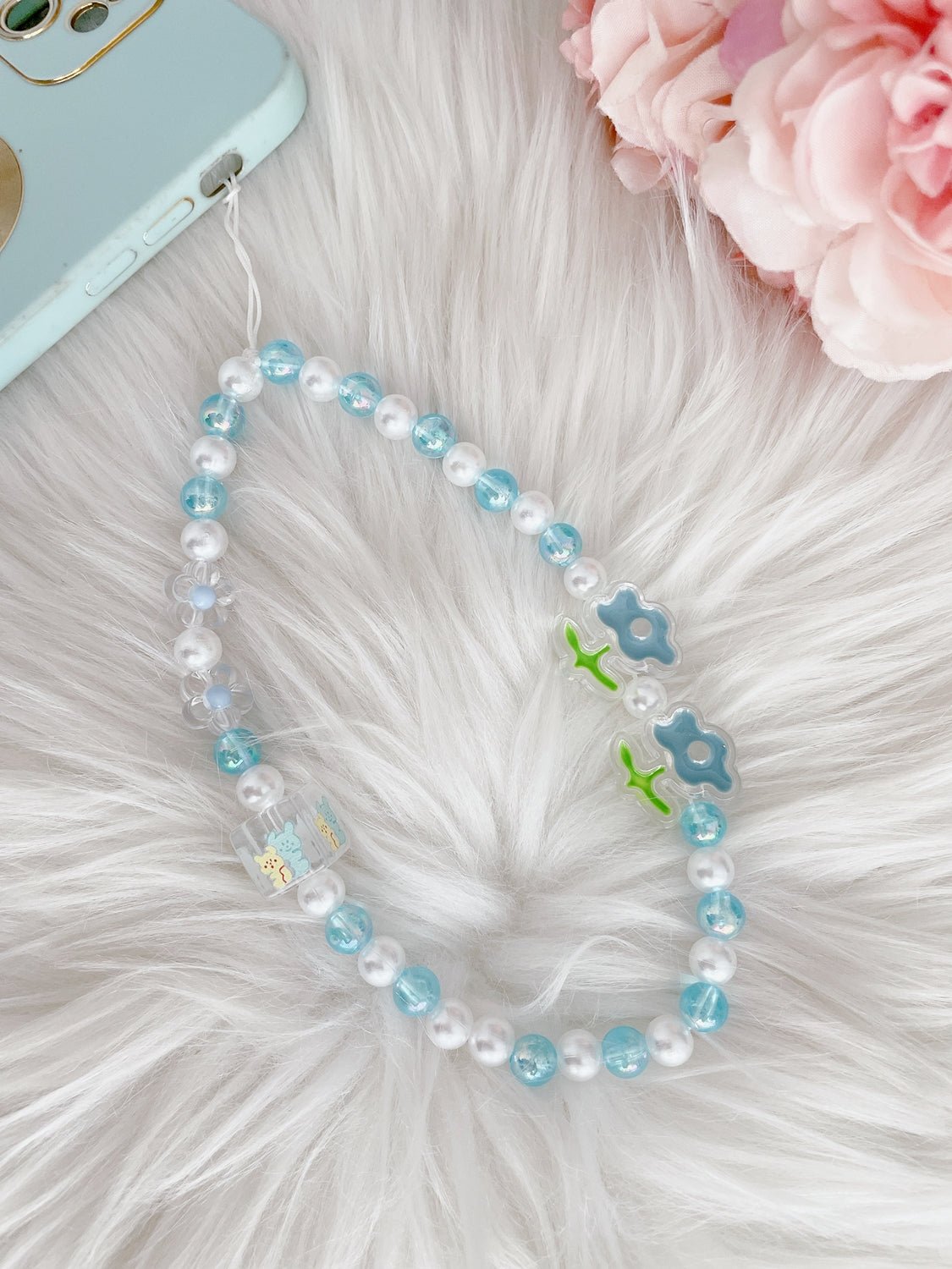 Bluebell Pearl beaded charm wrist Strap accessory for phone/bag/tablet - Supple Room