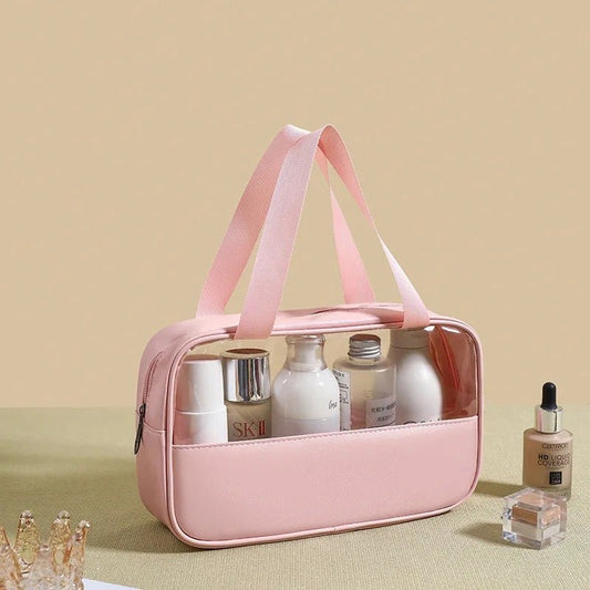 Blush Pink Clear Vegan leather Travel cosmetic toiletry bag - Supple Room
