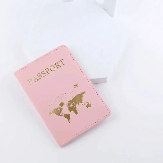 Blush Pink Gold foiled world map Aesthetic Pastel PU leather Passport cover holder cum card holder - Supple Room