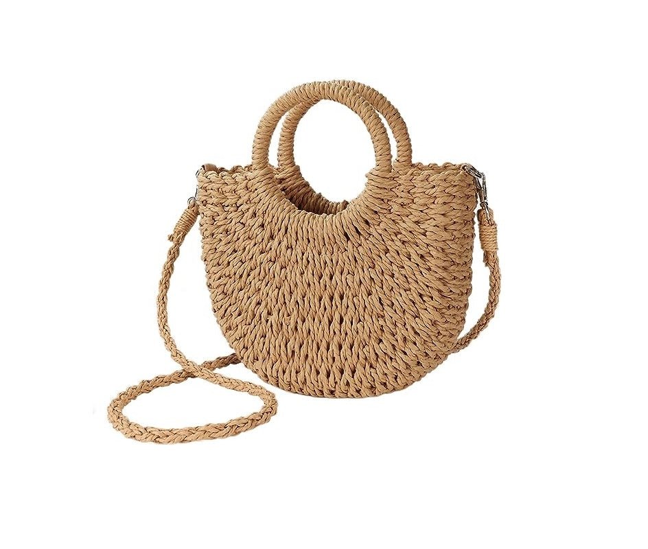 Two-color paper rope straw bag large-capacity woven bag Shoulder casua –  MyBudgetStore.in