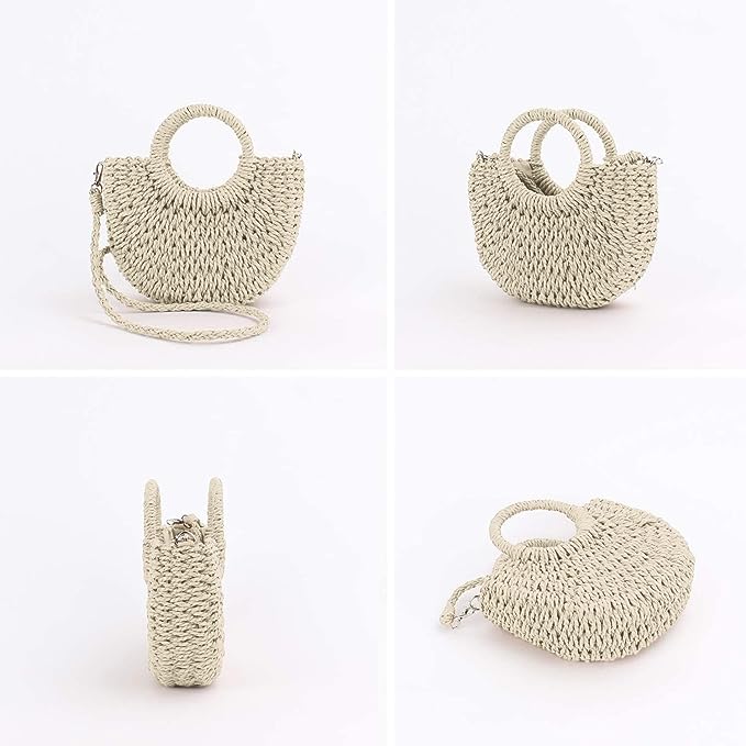 Boho Half-Round Straw Sling Cum handbag | Mini Size - Supple Room