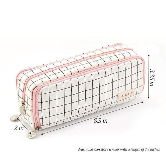 Checkered Multi-functional Big Capacity Pencil Case with Handle - Supple Room