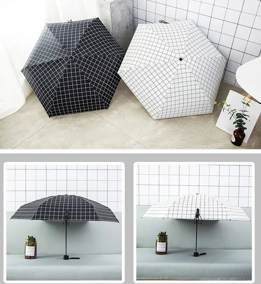 Classic checkered Mini Pocket 5 fold umbrella with pouch | Pocket size - Supple Room