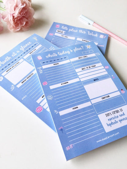 Cool blue Vibes Daily/ Weekly/Monthly Planners | A5 Size | 50 sheets each - Supple Room