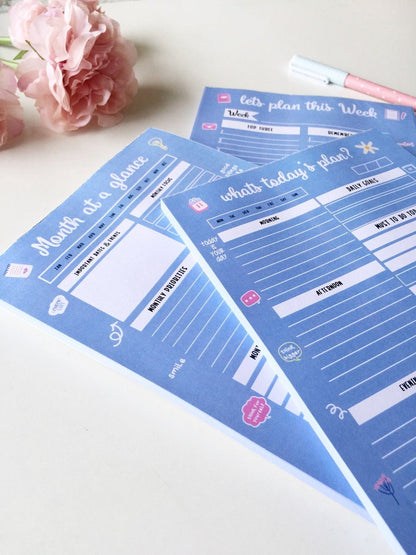 Cool blue Vibes Daily/ Weekly/Monthly Planners | A5 Size | 50 sheets each - Supple Room