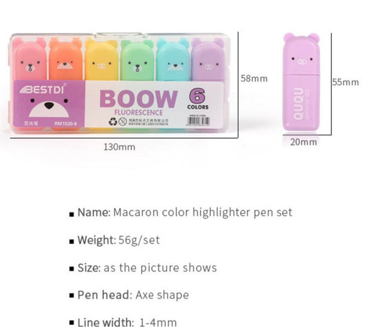 Cute Bear Highlighter pens | 6 pcs in a set - Supple Room