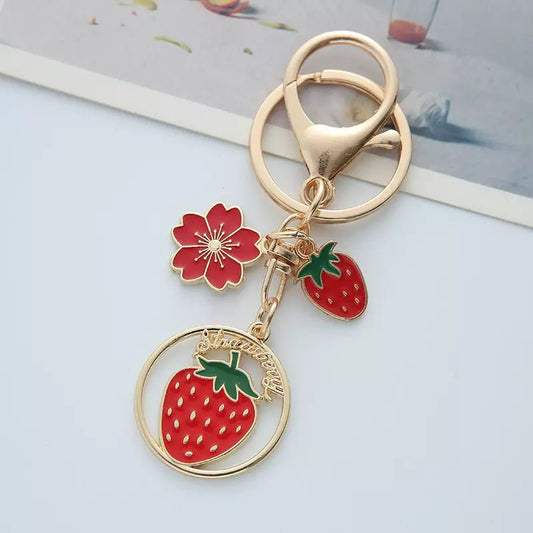 Cute metallic fruit key chains / charm for keys & bags | Strawberry/Avocado