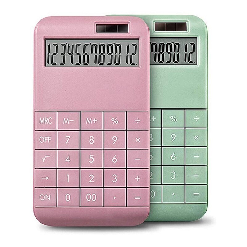 Elegant & Premium 12 Digit Portable Calculator | Olive Green / Mauve Pink - Supple Room