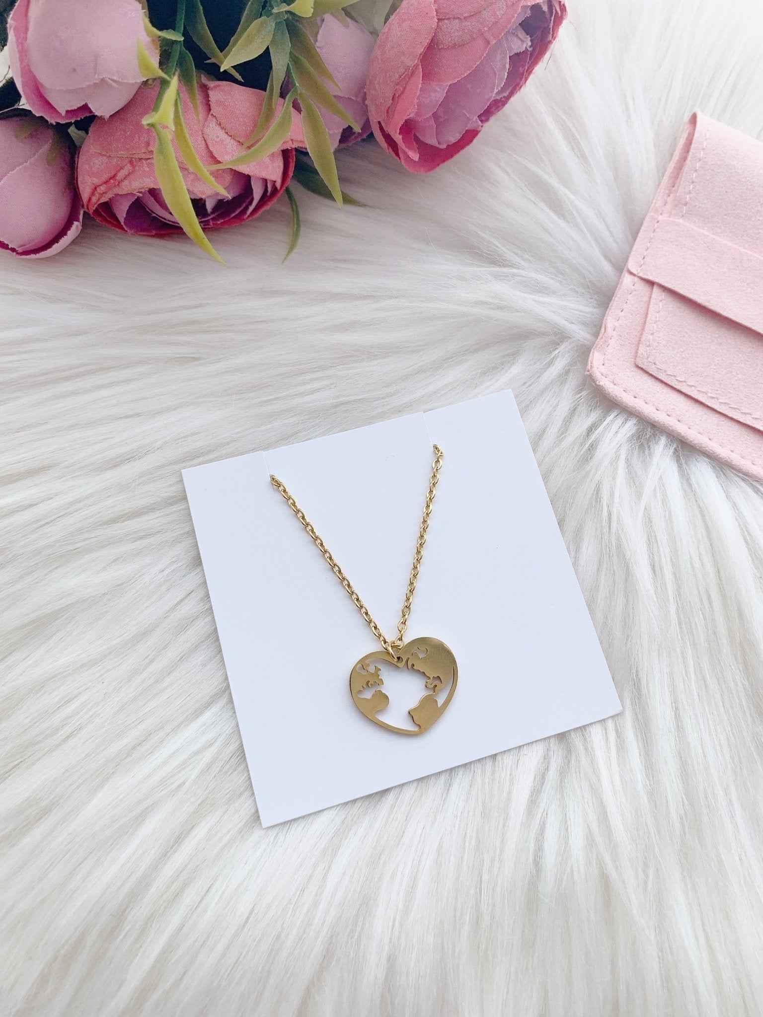 Elegant World map 18k gold plated necklace with storage pouch | Stainless - Supple Room
