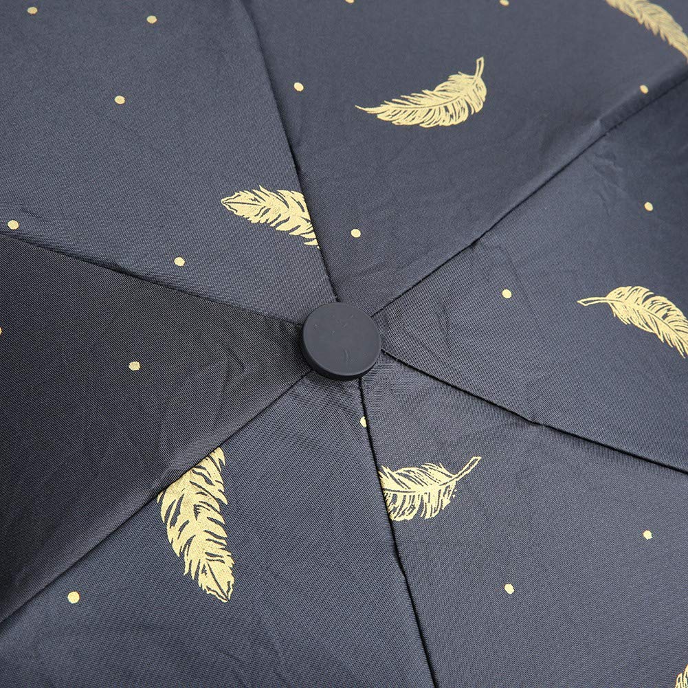 Gold foiled feathers Mini Pocket 5 fold umbrella with pouch | Pocket size - Supple Room