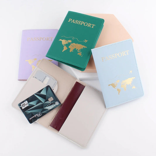 Gold foiled world map Aesthetic Pastel PU leather Passport cover holder cum card holder | Available in 4 colors - Supple Room