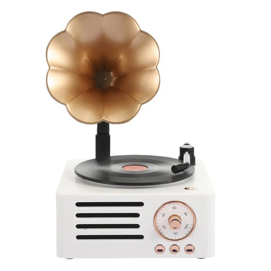 Gramophone Shaped Retro Vinyl Record Player Style Classic Wireless Retro Bluetooth/Aux Speaker | White - Supple Room