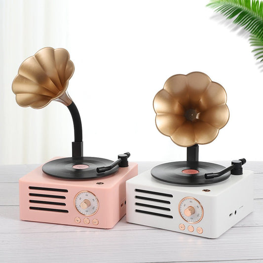 Gramophone Shaped Retro Vinyl Record Player Style Classic Wireless Retro Bluetooth/Aux Speaker | White - Supple Room