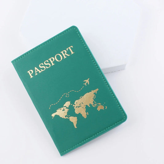 Green Gold foiled world map Aesthetic Pastel PU leather Passport cover holder cum card holder - Supple Room