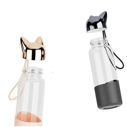 Luxurious Fox Glass Water Bottle | Black/Champagne | Eco friendly - Supple Room