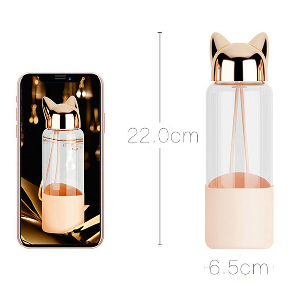 Luxurious Fox Glass Water Bottle | Black/Champagne | Eco friendly - Supple Room