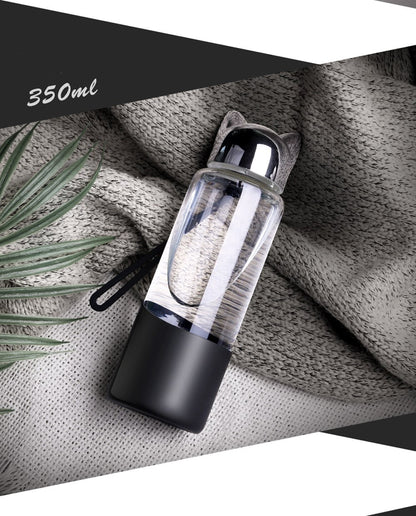 Luxurious Fox Glass Water Bottle | Black/Champagne | Eco friendly - Supple Room