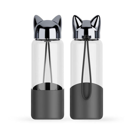 Luxurious Fox Glass Water Bottle | Black/Champagne | Eco friendly - Supple Room