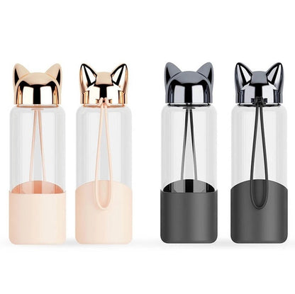 Luxurious Fox Glass Water Bottle | Black/Champagne | Eco friendly - Supple Room