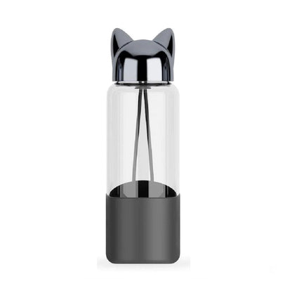 Luxurious Fox Glass Water Bottle | Black/Champagne | Eco friendly - Supple Room